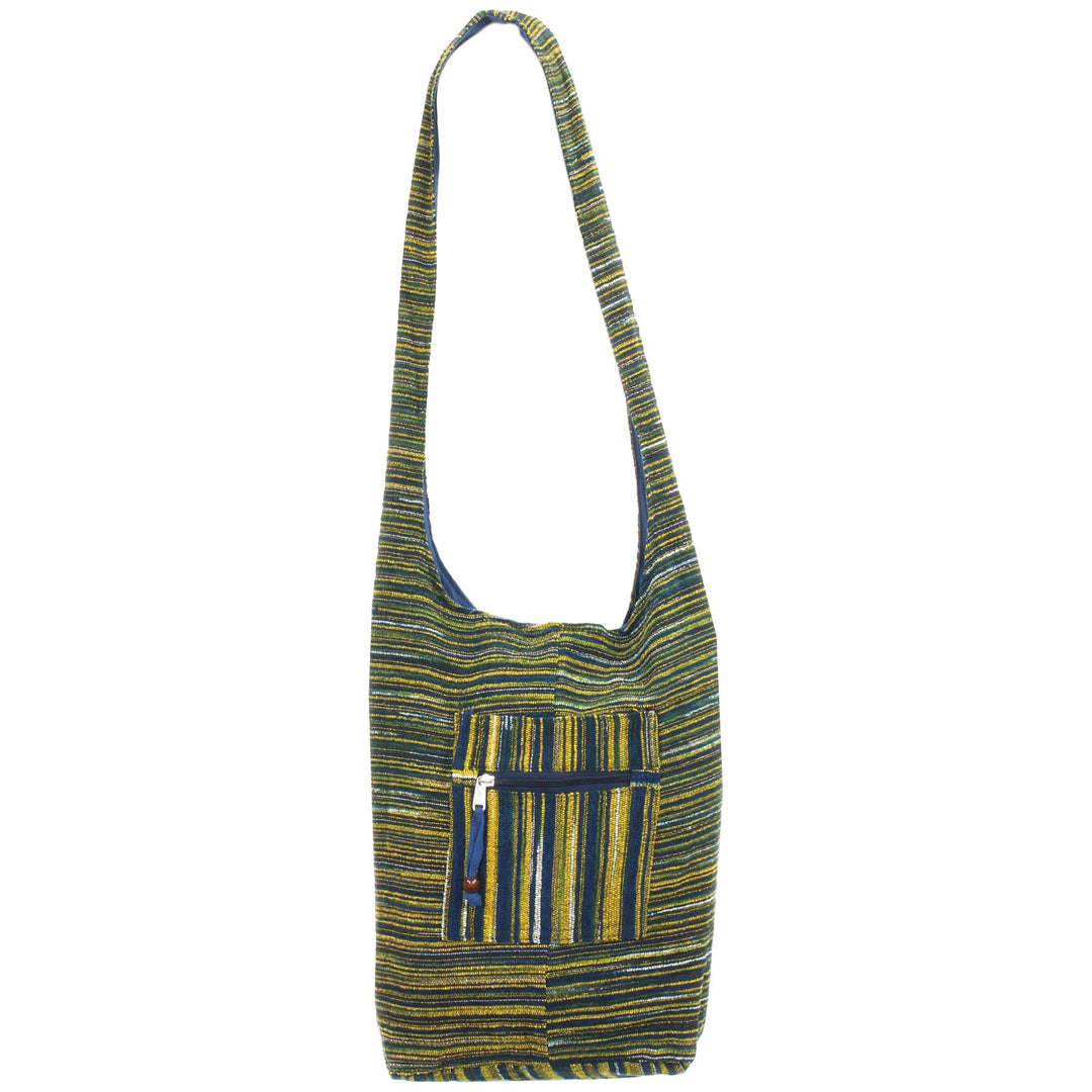 Striped Chenille Sling Shoulder Bag - Navy Yellow