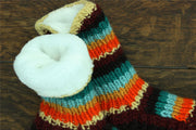 Hand Knitted Wool Slipper Socks - Stripe Retro D