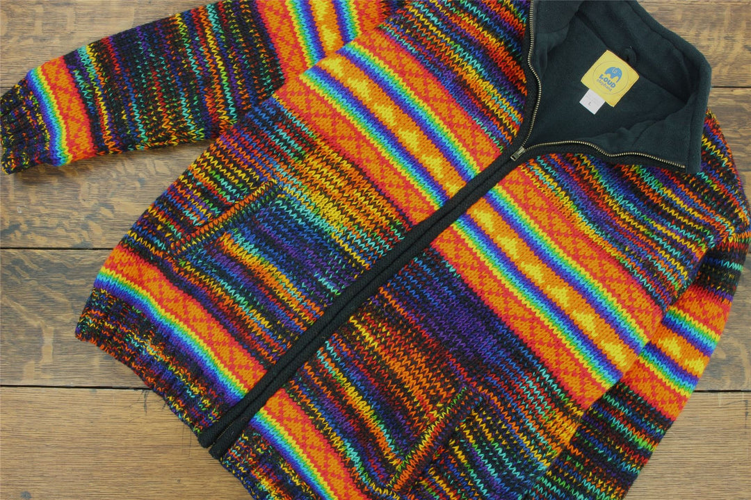 Hand Knitted Wool Jacket Cardigan - SD Black Rainbow Orange