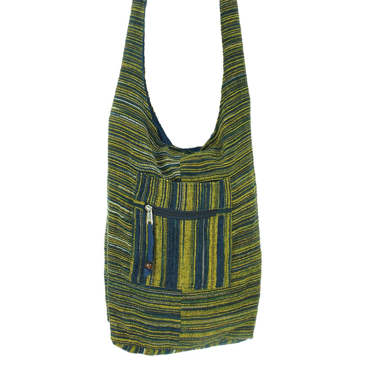 Striped Chenille Sling Shoulder Bag - Navy Yellow