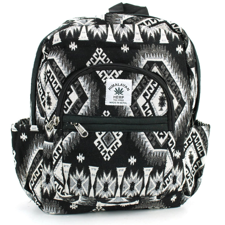 Himalayan Hemp Backpack - Greyscale Aztec