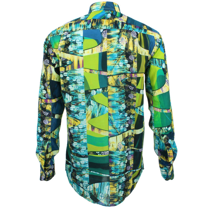 Regular Fit Long Sleeve Shirt - Green & Blue Abstract