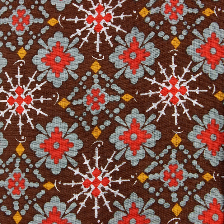 Tailored Fit Long Sleeve Shirt - Red & Grey Abstract on Brown