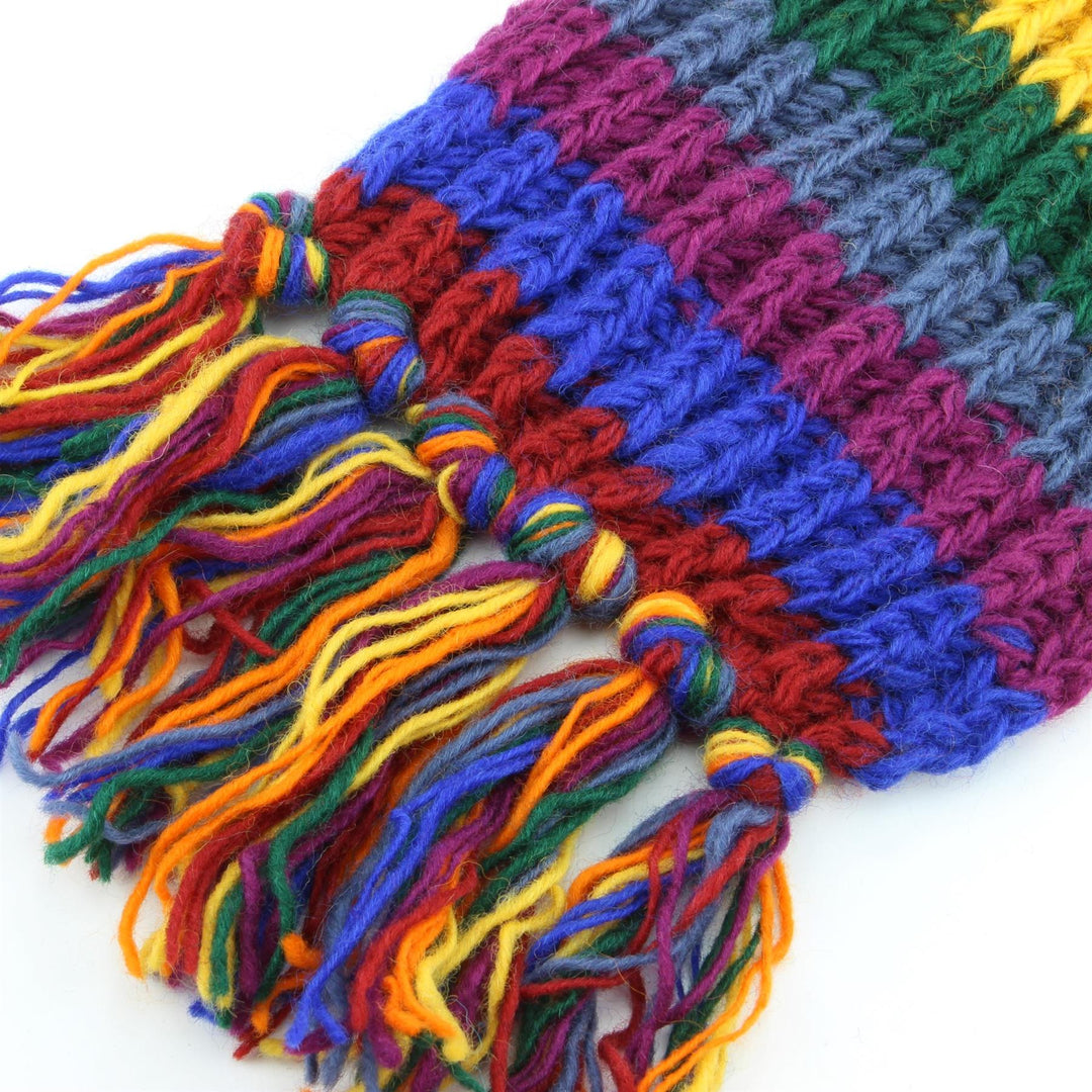 Long Chunky Wool Knit Striped Scarf - Rainbow