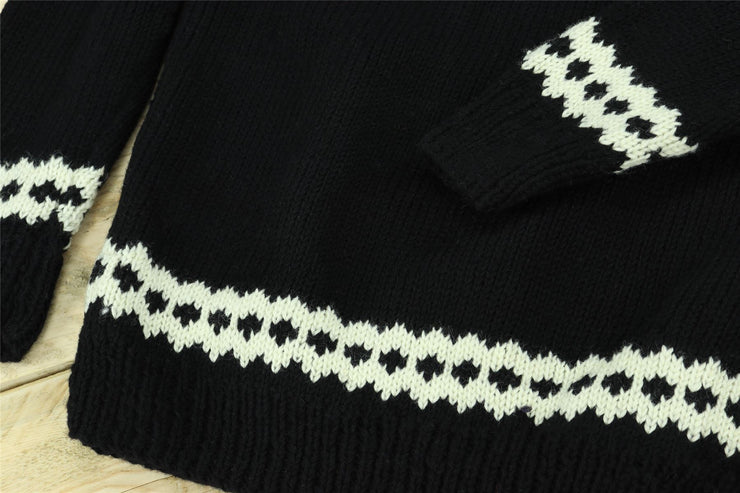 Hand Knitted Wool Jumper - Fairisle Black