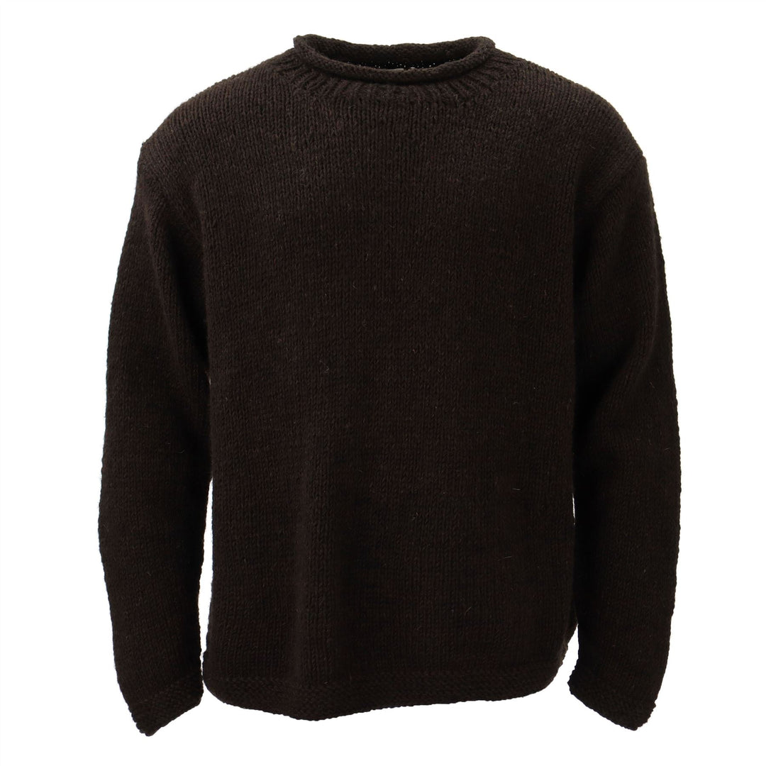 Hand Knitted Wool Jumper - Plain Brown
