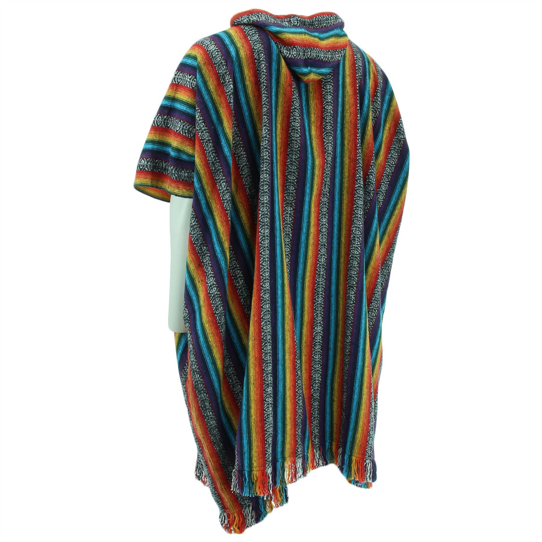 Brushed Cotton Long Hooded Poncho - Rainbow