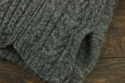 Handmade Wool Cable Knit Hooded Jacket - Brown