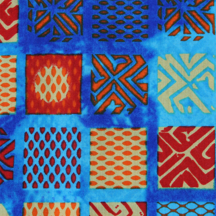 Regular Fit Short Sleeve Shirt - Blue & Multicoloured Square Abstract