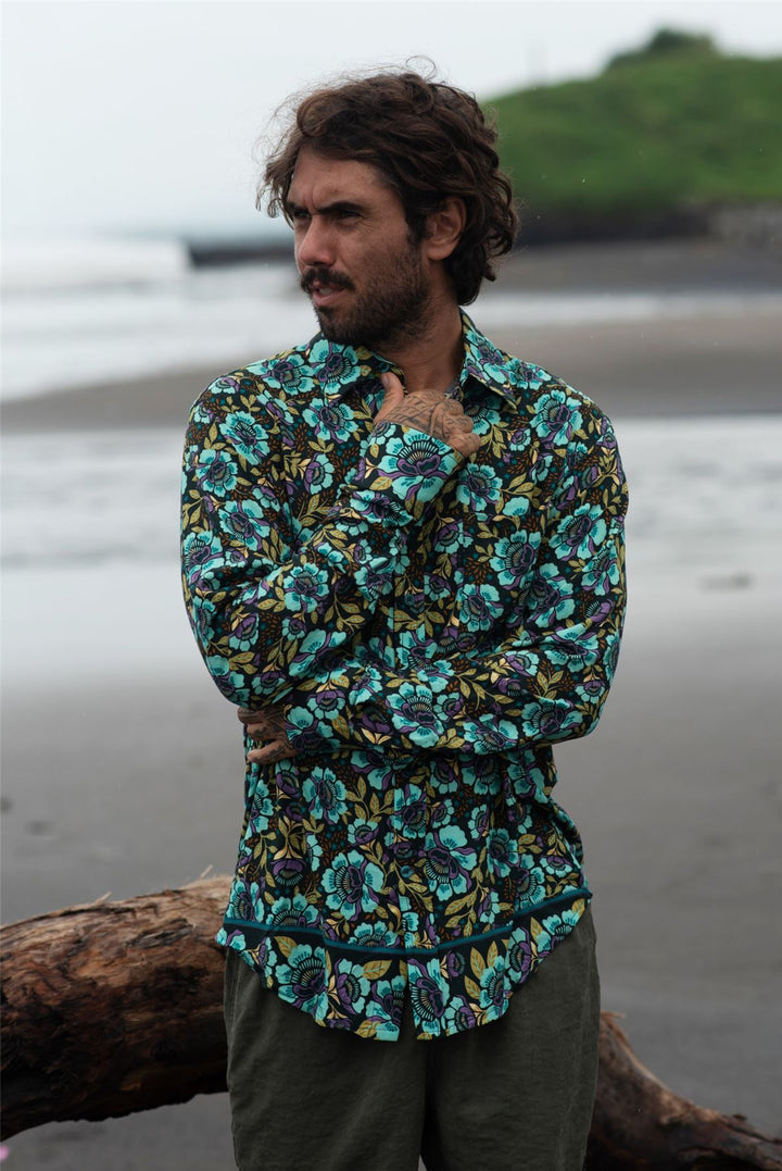Regular Fit Long Sleeve Shirt - Teal Floral