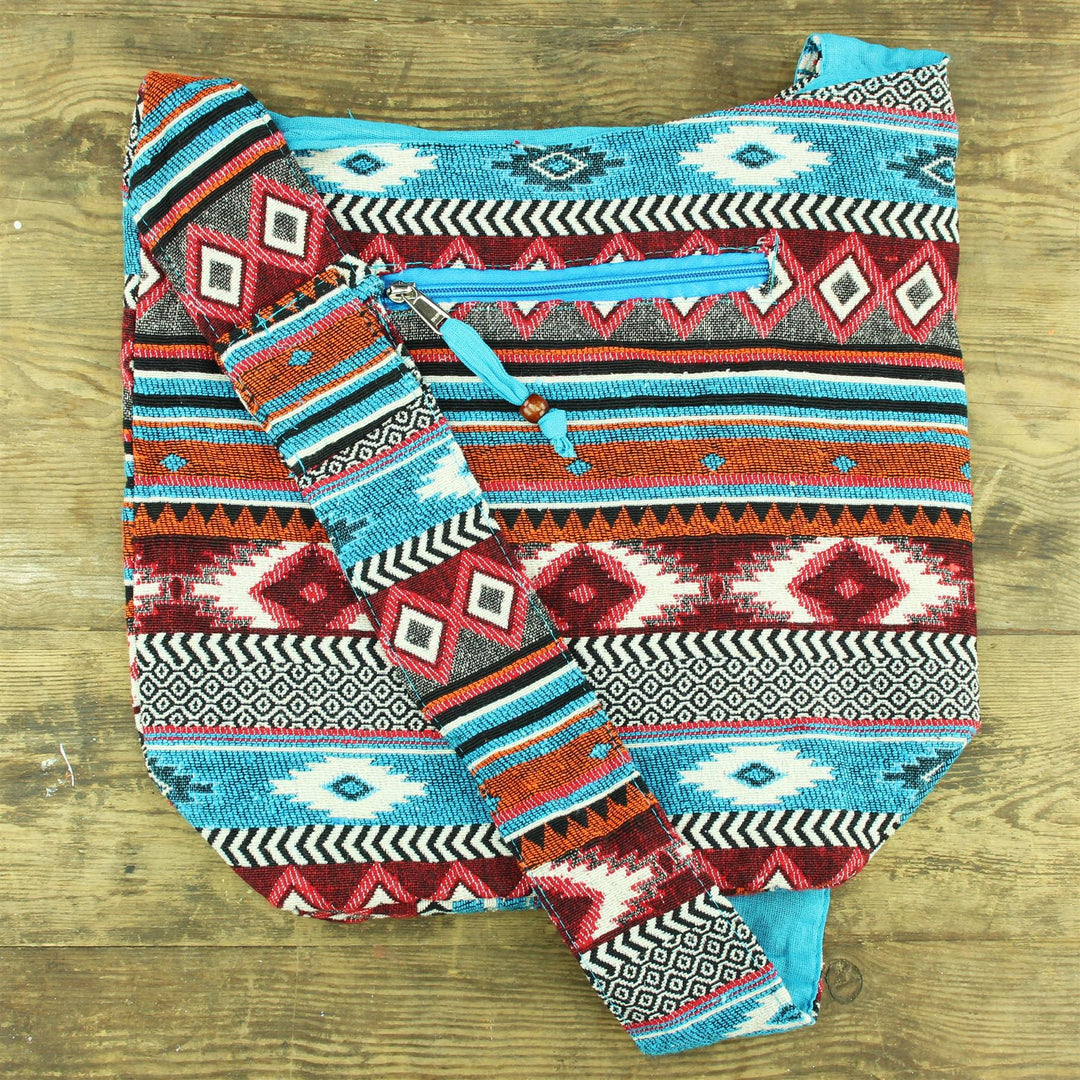 Cotton Canvas Sling Shoulder Bag - Blue Red