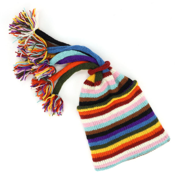 Hand Knitted Beanie Fountain Tassel Hat - Stripe Progress Rainbow