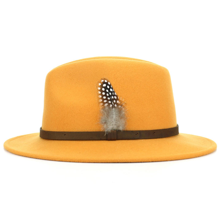 Wool Felt Fedora with Feather - Mustard