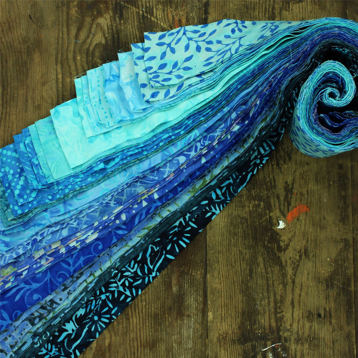 Cotton Batik Pre Cut Fabric Bundles - Jelly Roll  - Blue Slate