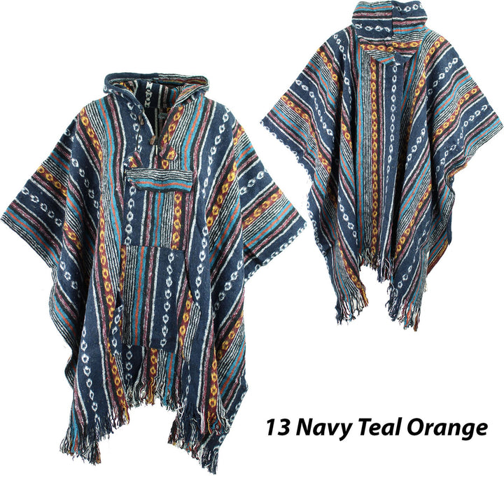 Brushed Gheri Cotton Poncho - 13 Navy Teal Orange