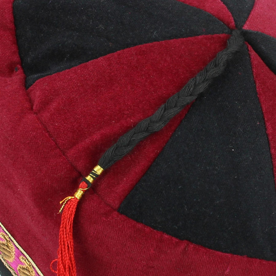 Nepalese Velvet Smoking Hat - Red Black