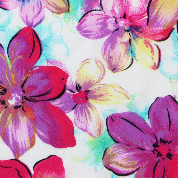 Tailored Fit Long Sleeve Shirt - Purple Red & Yellow Floral on White