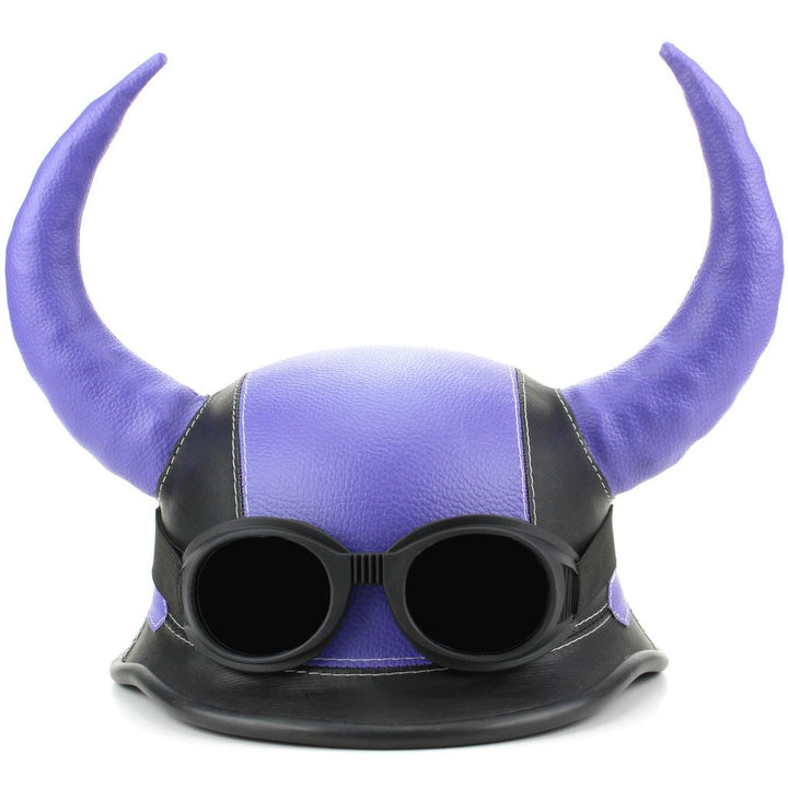 Viking Horned Novelty Festival Helmet with Goggles - Purple & Black