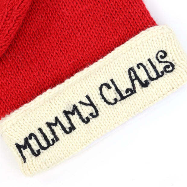 Hand Knitted Wool Christmas Beanie Hat - Mummy Claus