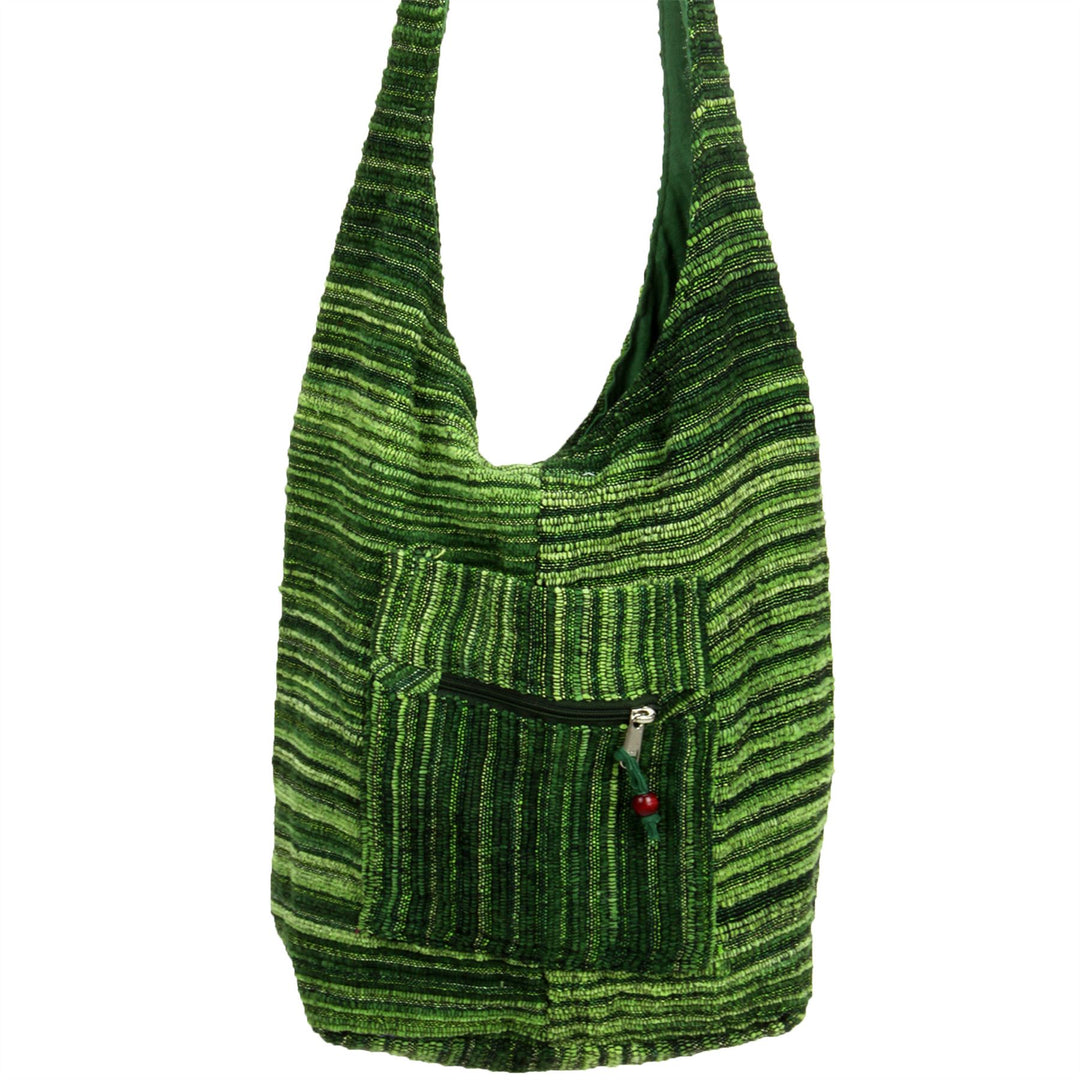 Striped Chenille Sling Shoulder Bag - Green