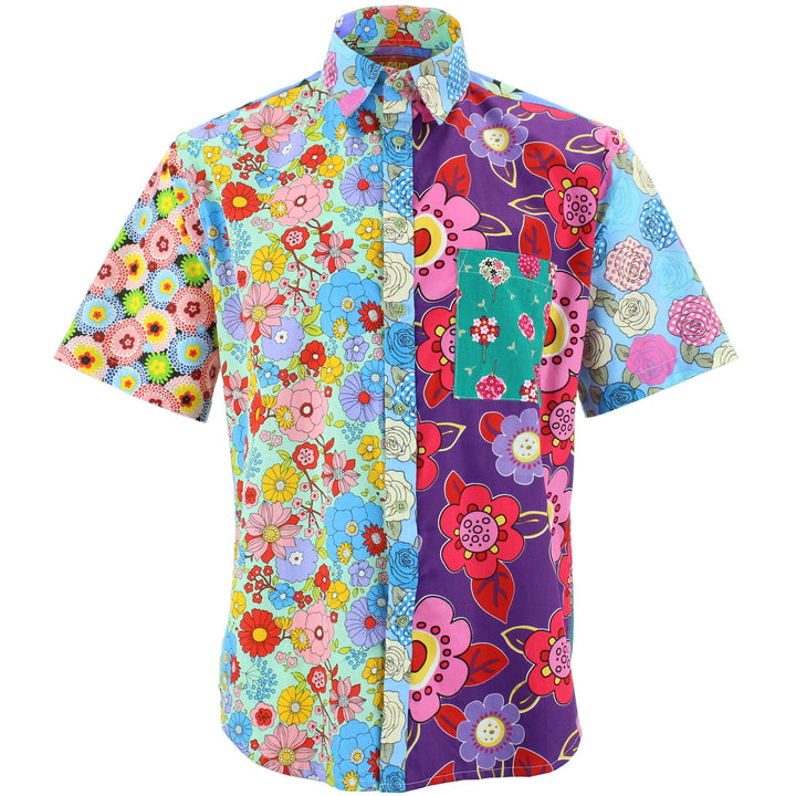 Regular Fit Short Sleeve Shirt - Random Mixed Panel - Floral