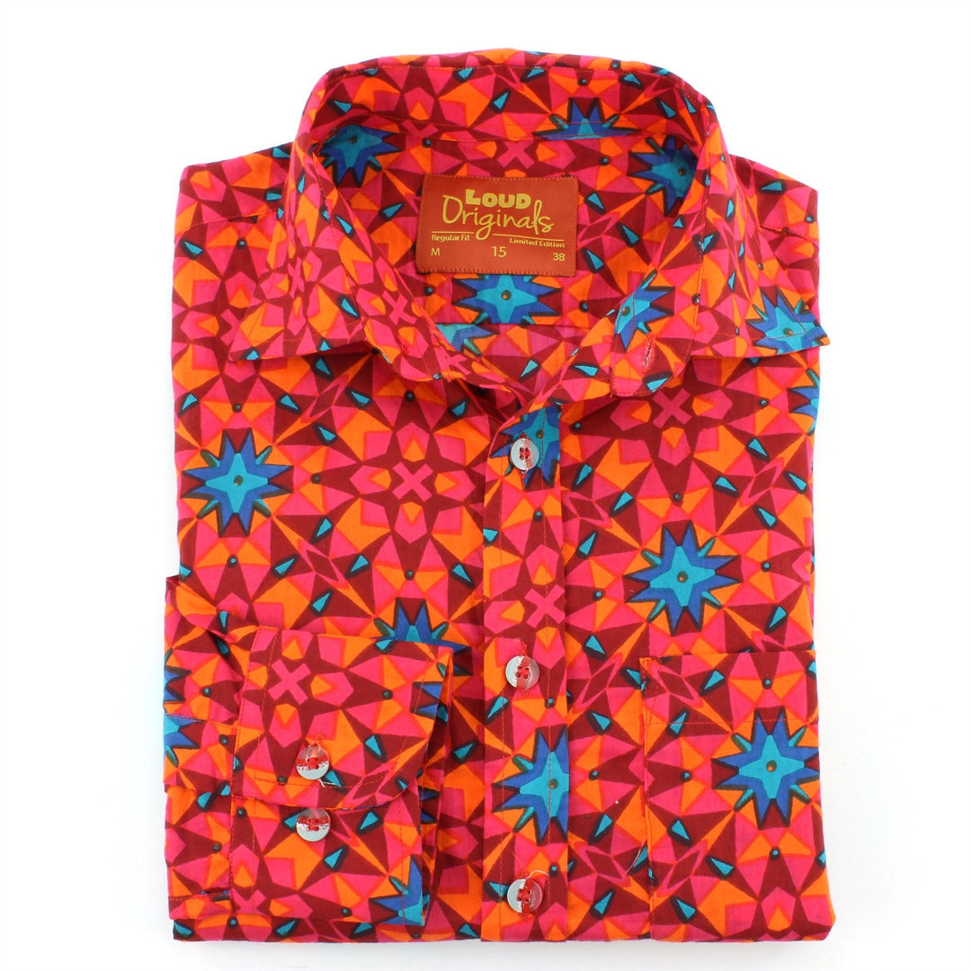 Regular Fit Long Sleeve Shirt - Bright Red Abstract