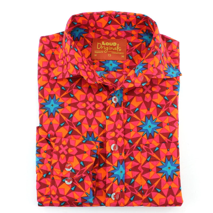 Regular Fit Long Sleeve Shirt - Bright Red Abstract