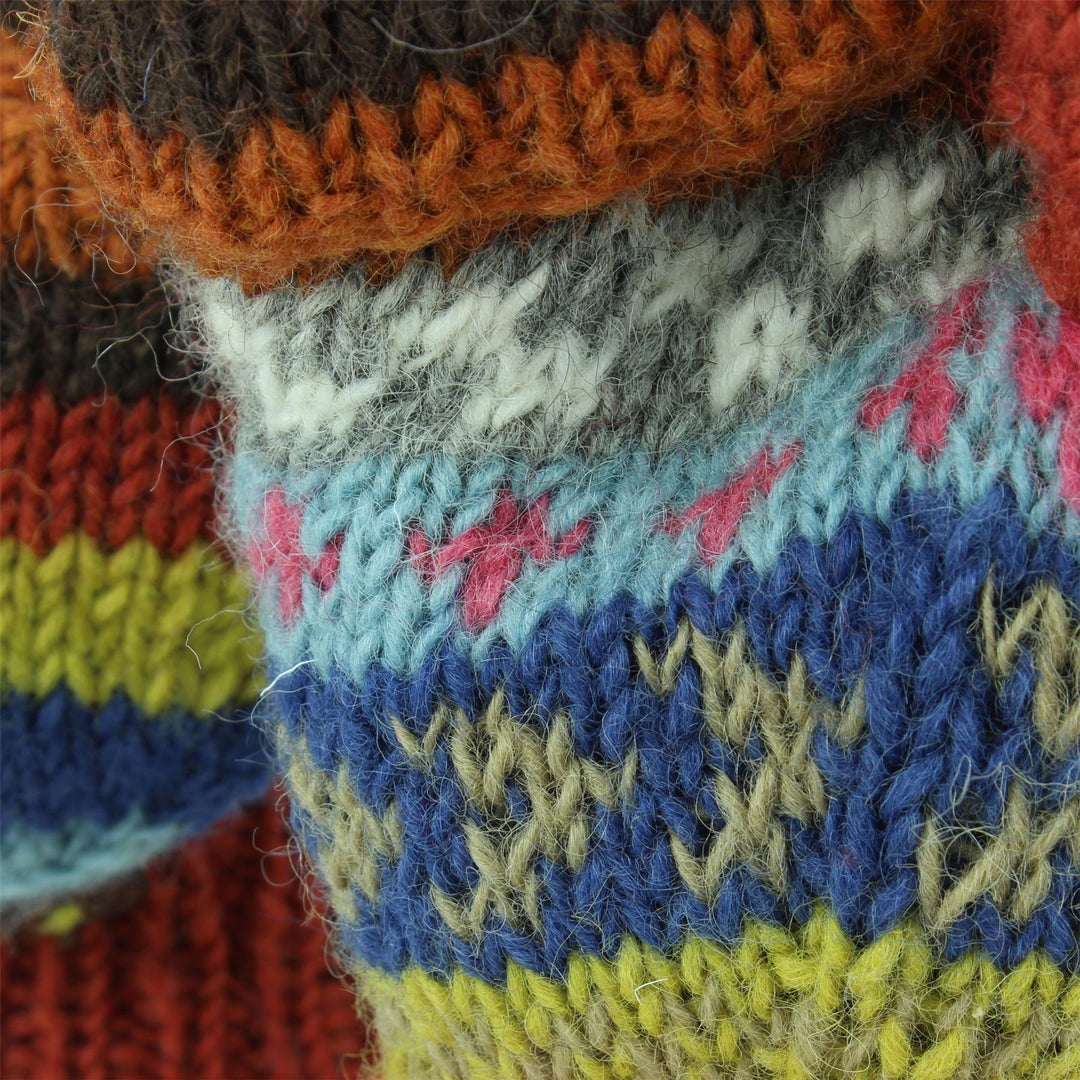 Chunky Wool Knit Fingerless Shooter Gloves - Chevron - Orange