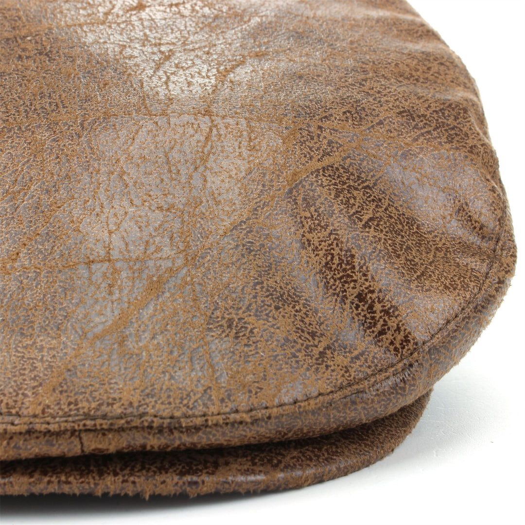 Leather Effect Flat Cap - Brown