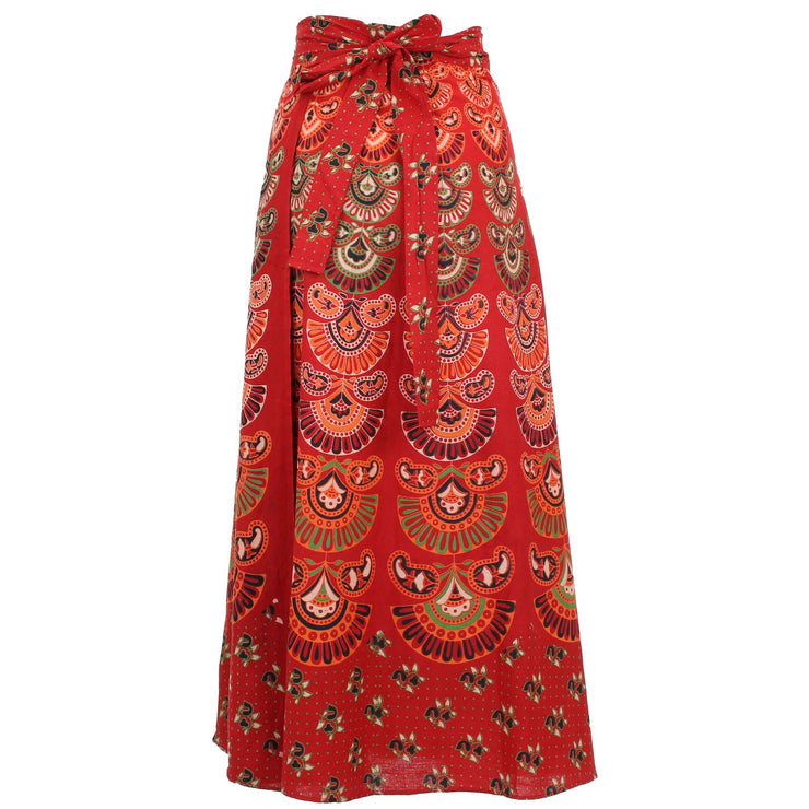 Block Print Mandala Maxi Wrap Skirt - Red