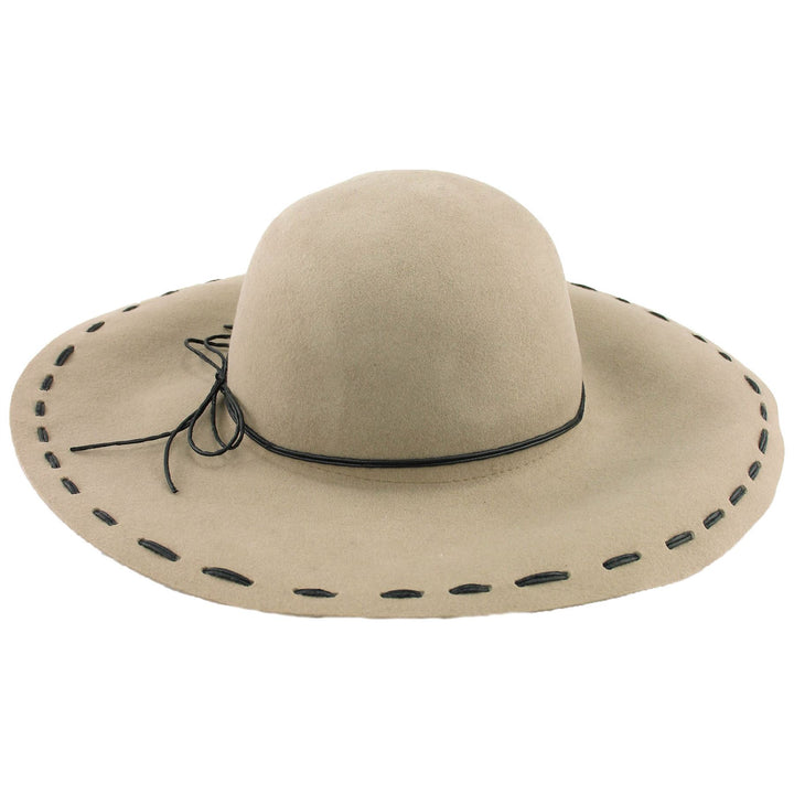 100% Wool felt wide brim floppy hat with cord band - Beige (57cm)