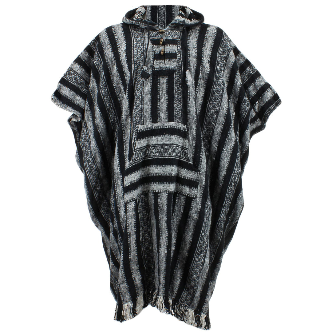 Brushed Cotton Long Hooded Poncho - Black White
