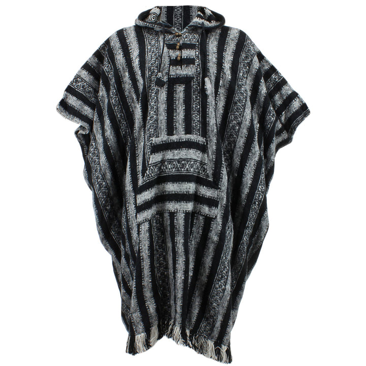 Brushed Cotton Long Hooded Poncho - Black White