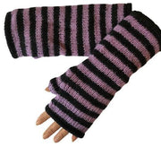 Wool Knit Fleece Lined  Wrist Warmers - Stripe Lilac Black