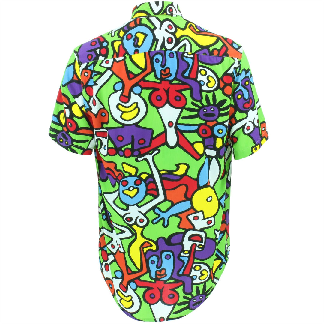 Slim Fit Short Sleeve Rayon Shirt - Tiffy Print - Green