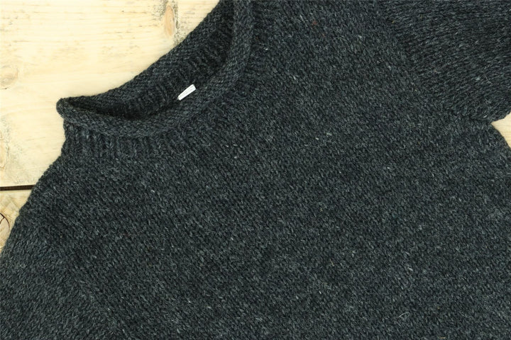 Hand Knitted Wool Jumper - Plain Charcoal