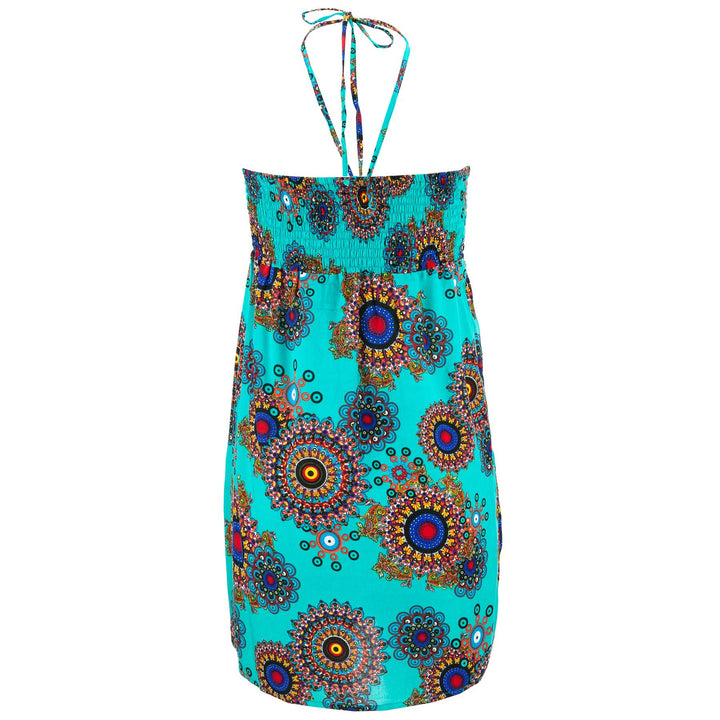 Halterneck Wrinkle Dress - Turquoise Fractal Suzani