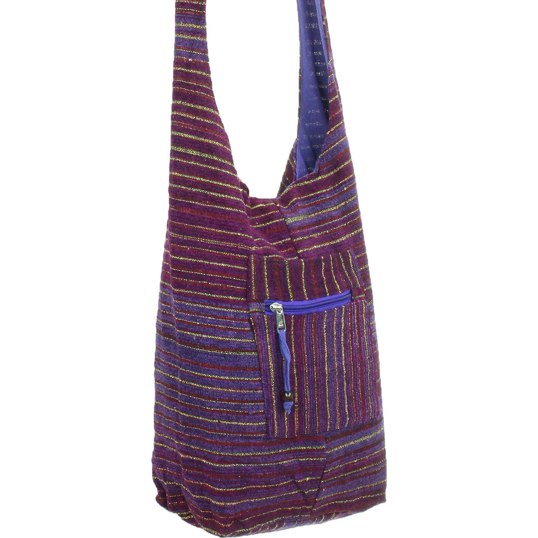 Striped Chenille Sling Shoulder Bag  - Deep Purple Yellow