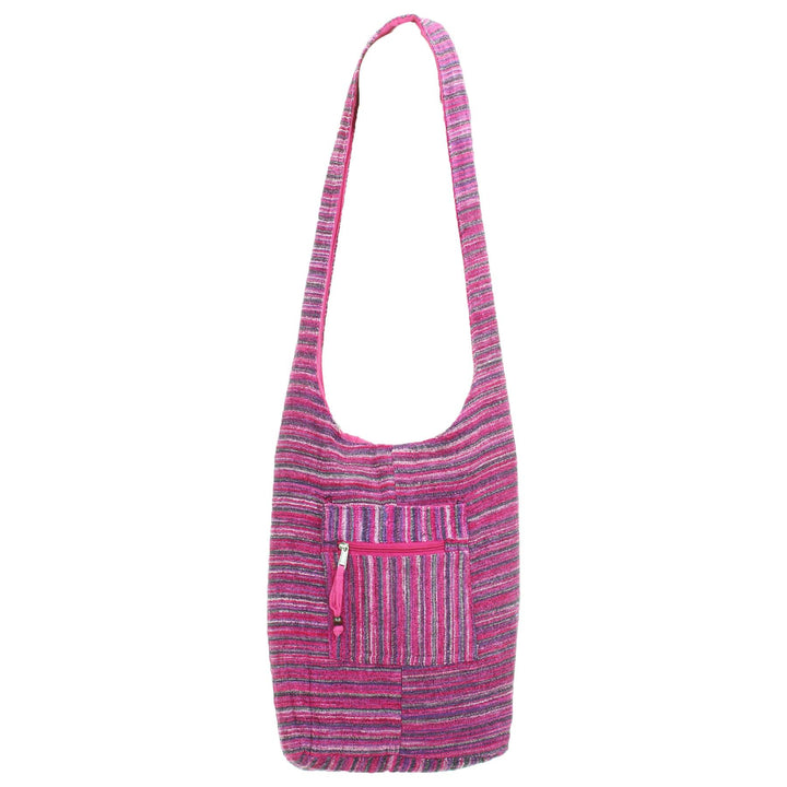 Striped Chenille Sling Shoulder Bag  - Pink