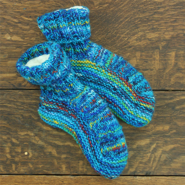 Hand Knitted Wool Ankle Socks - SD Bright Blue Mix