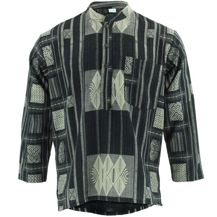 Heavy Cotton Naga Grandad Kurta Shirt - Black