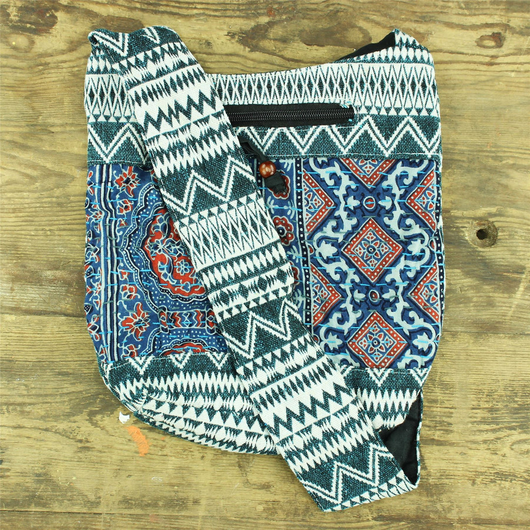 Cotton Canvas Sling Shoulder Bag - Ethnic Turquoise