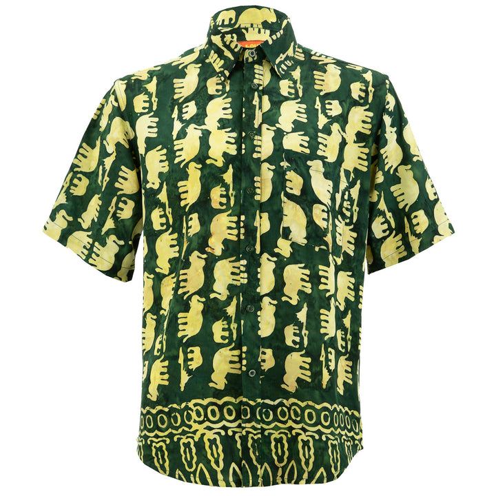 Regular Fit Short Sleeve Shirt - Herd of Elephants - Green