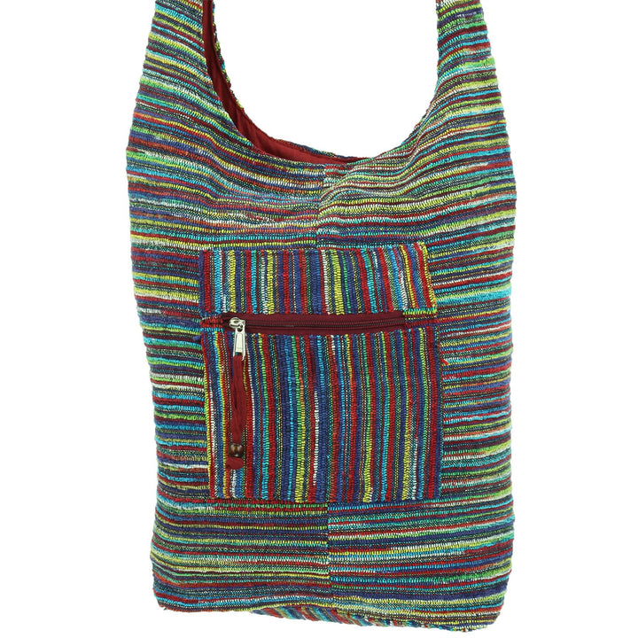 Striped Chenille Sling Shoulder Bag - Multi - Dark Red Lining