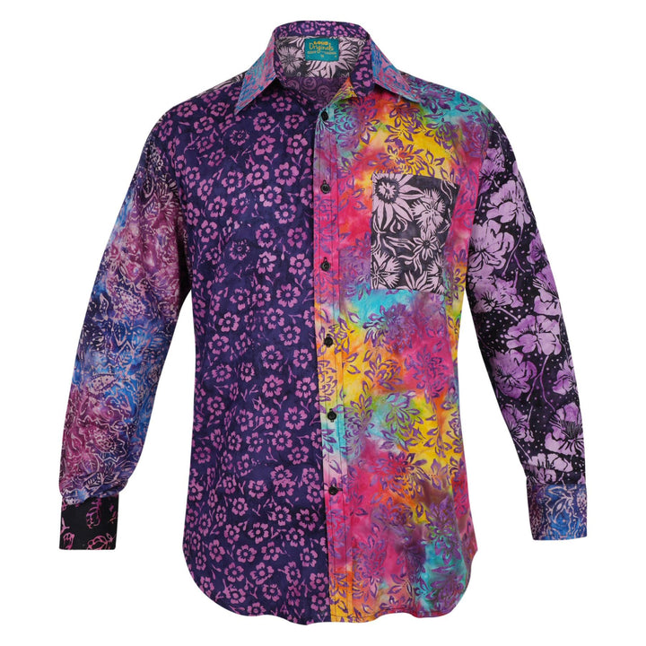 Regular Fit Long Sleeve Shirt - Random Mixed Panel Batik Purple