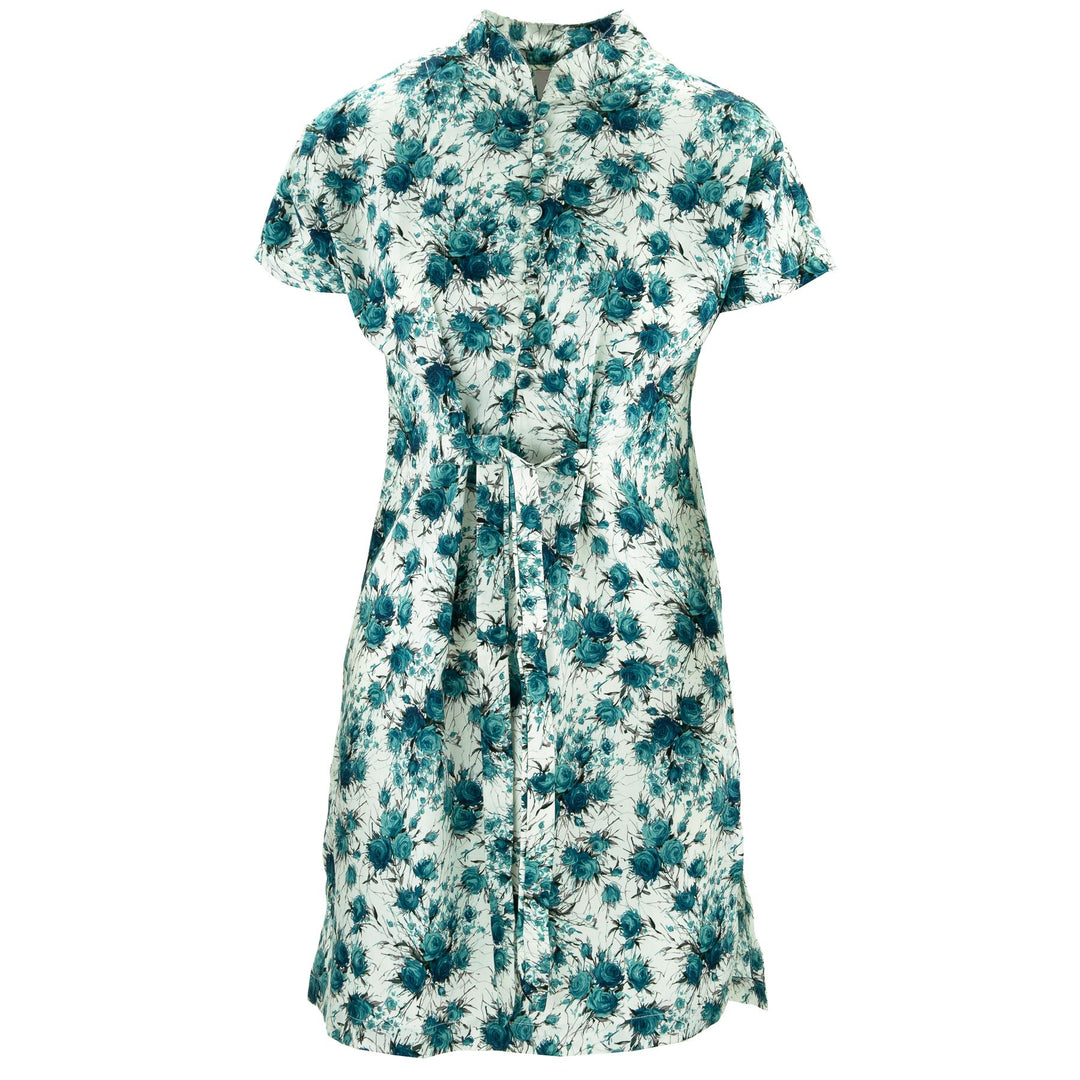 Mandarin Mini Dress - Rose Bunch Teal
