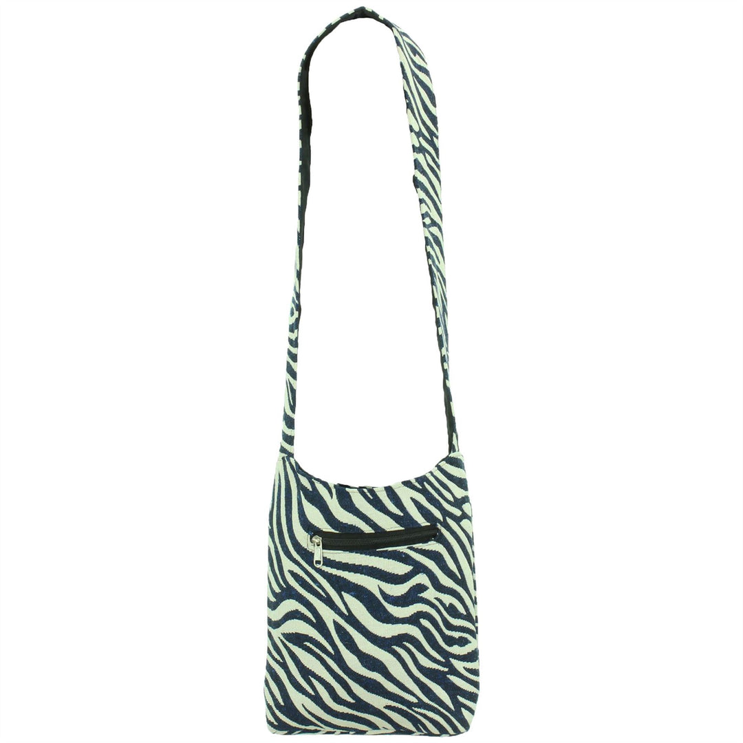 Cotton Canvas Sling Shoulder Bag - Zebra Blue