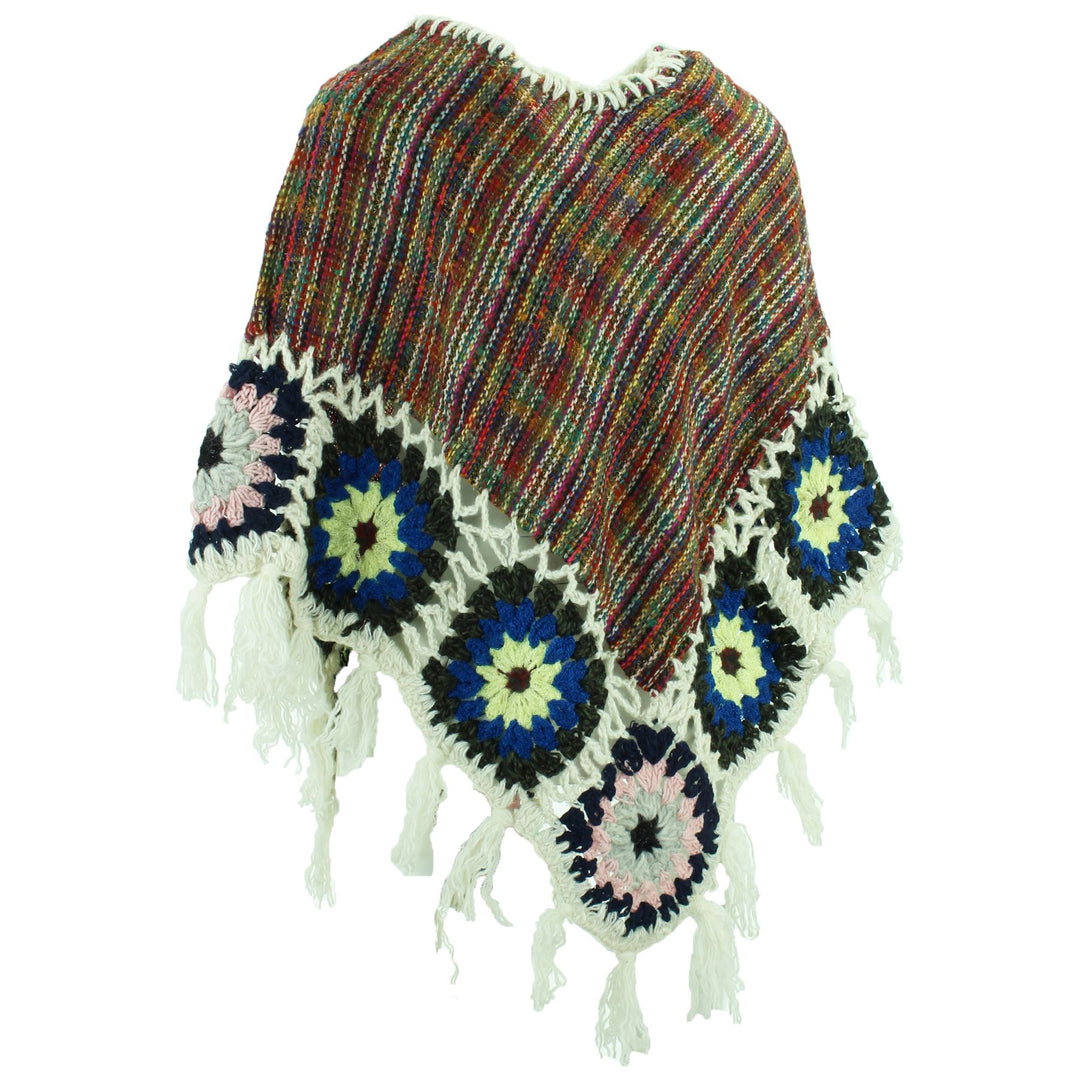 Granny Squares Crochet Poncho Short - Rainbow/Cream