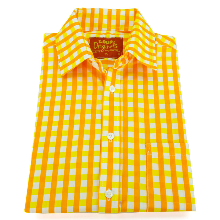 Regular Fit Short Sleeve Shirt - Gingham Check - Yellow