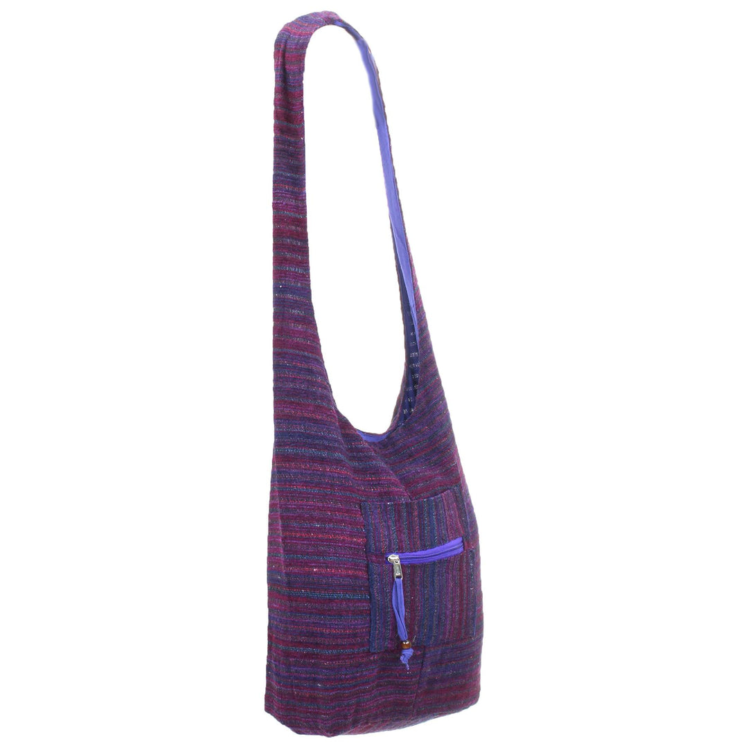 Striped Chenille Sling Shoulder Bag - Bright Purple